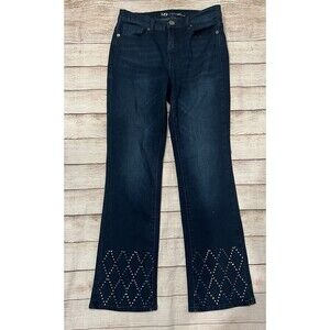 DG2 by Diane Gilman Indigo Denim Studded Stretch Boot-Cut Jeans Size 4